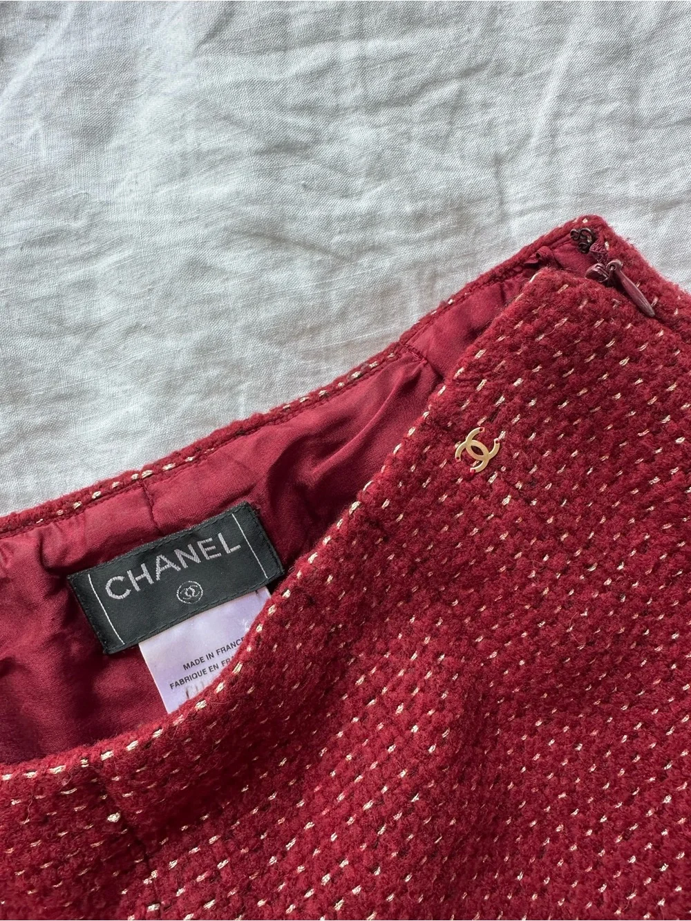 CHANEL Red Tweed Jacket with Metallic Thread